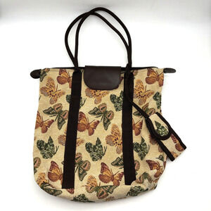 Vintage 90s J Garden Butterfly Tapestry Shoulder Tote & Cell Phone Case 16x15"